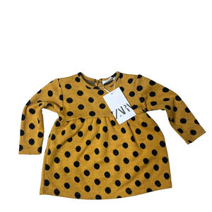 New ZARA Kids Infant Girls Mustard Yellow Dress Long Sleeve Size 6-9 Months